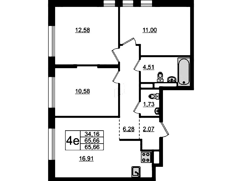 3-комнатная квартира 65.66 м², 3/12 эт., ЖК «Новые Лаврики»